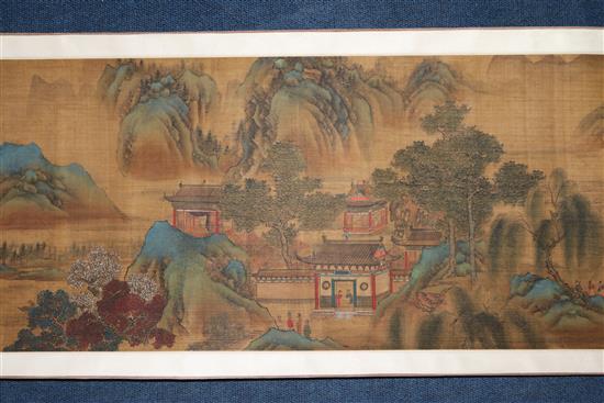 A Chinese hand scroll painting in Ming Dynasty style, main image 32cm x 166cm